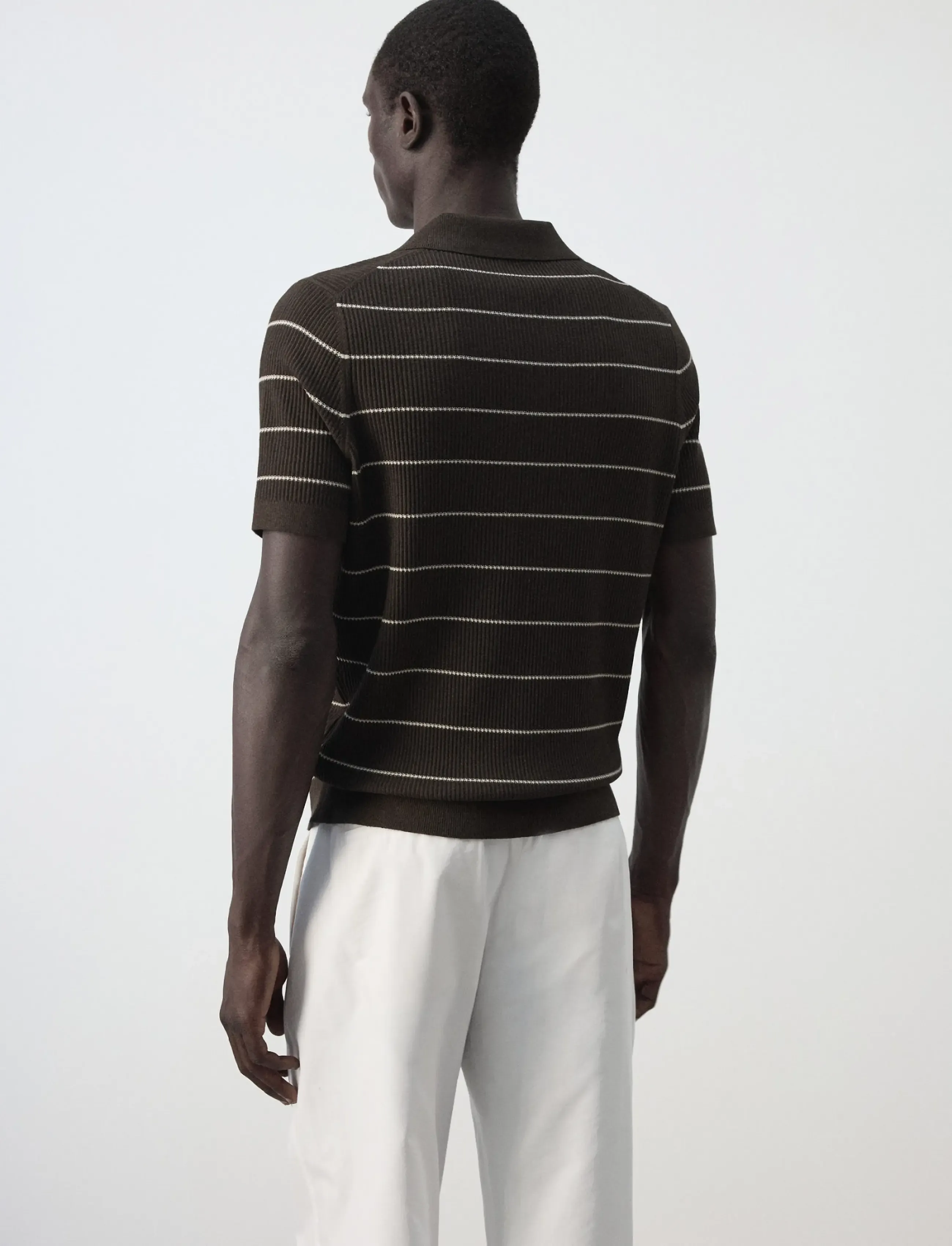 Mango - Rib-knit cotton-blend polo shirt - dark brown - 2