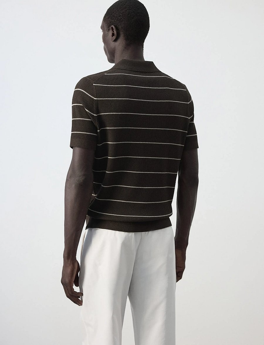 Mango - Rib-knit cotton-blend polo shirt - langärmlige strick-polohemden - dark brown - 2
