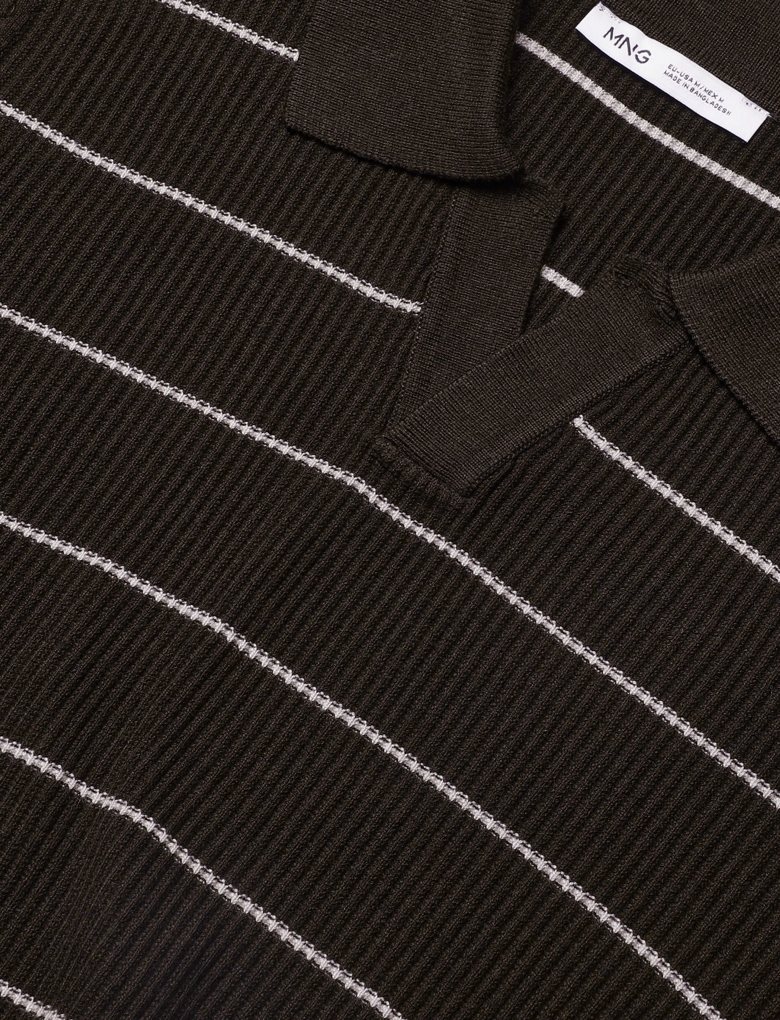 Mango - Rib-knit cotton-blend polo shirt - polostrik - dark brown - 4