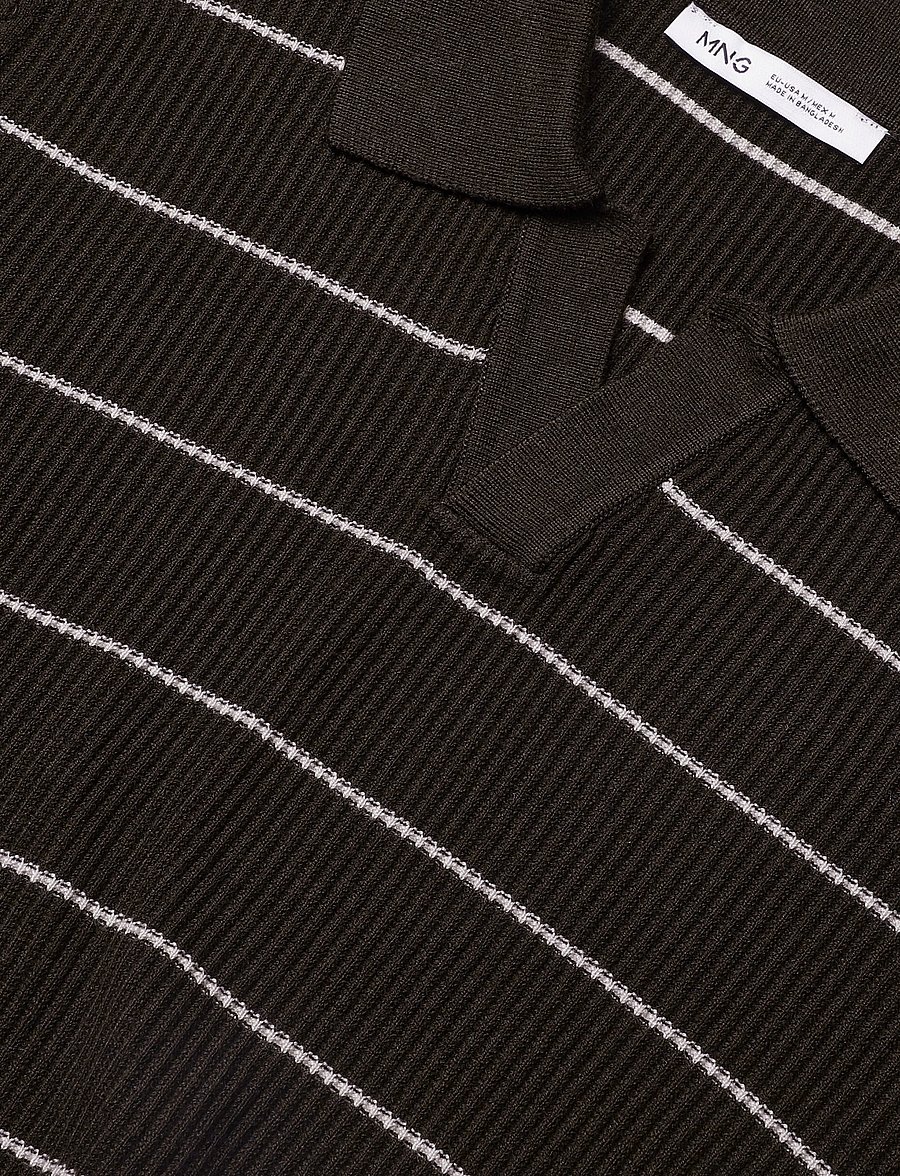 Mango - Rib-knit cotton-blend polo shirt - polostrik - dark brown - 4