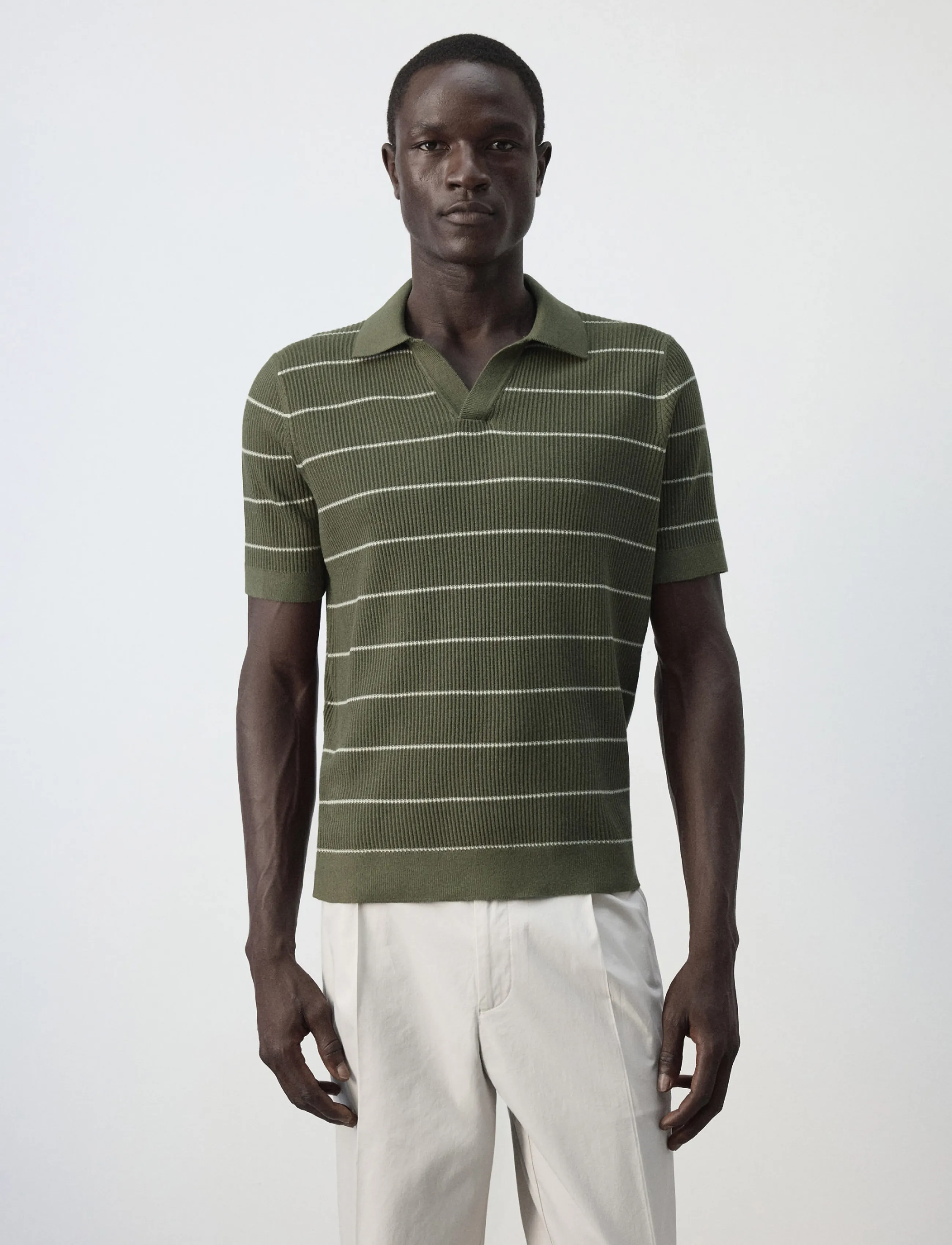 Mango Rib-knit cotton-blend polo shirt - Tøj - DARK GREEN / green