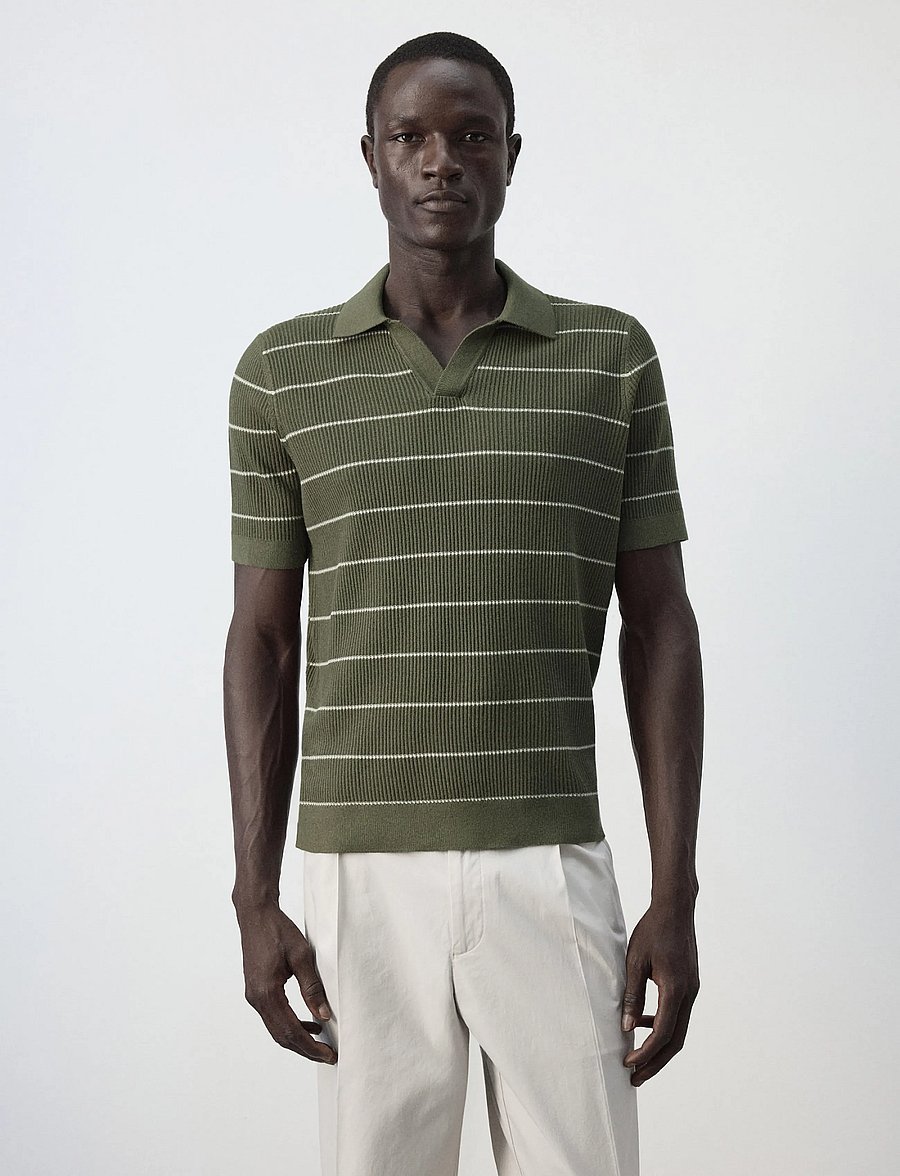 Mango - Rib-knit cotton-blend polo shirt - polostrik - dark green - 0