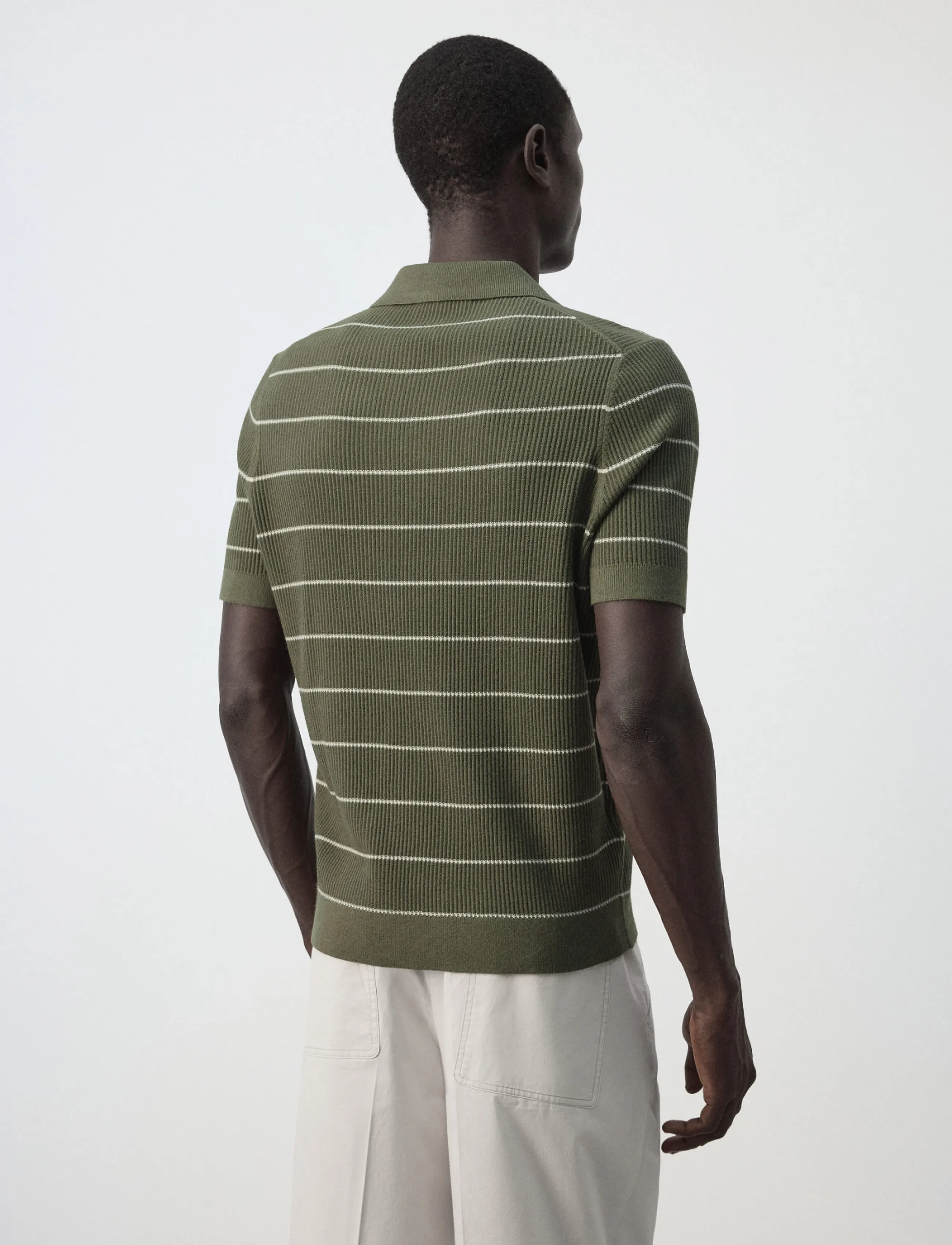 Mango - Rib-knit cotton-blend polo shirt - kortærmede poloer - dark green - 2