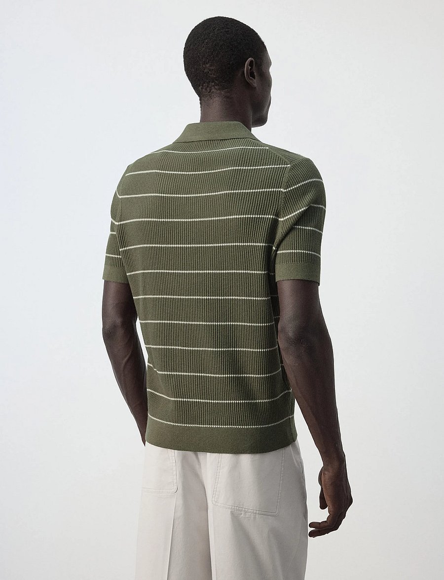 Mango - Rib-knit cotton-blend polo shirt - polostrik - dark green - 3
