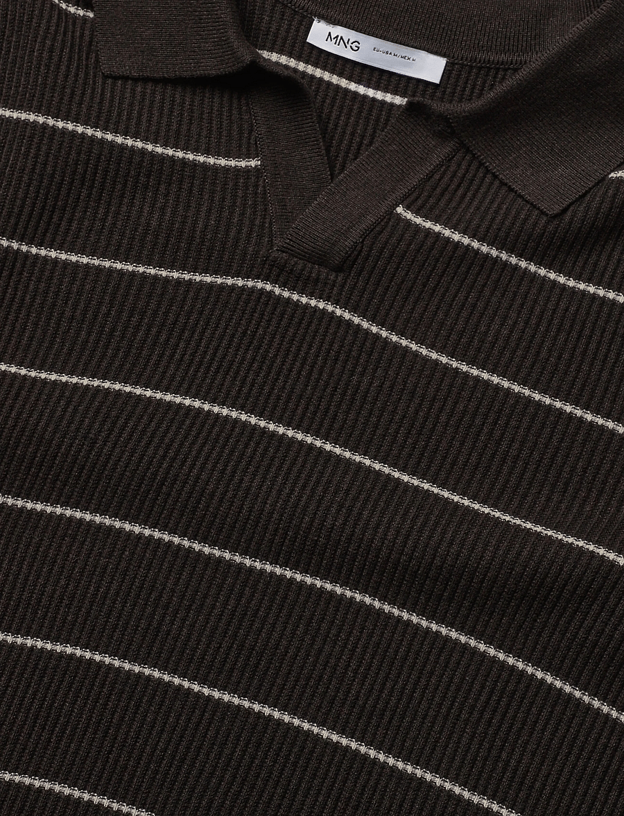 Mango - Rib-knit cotton-blend polo shirt - polostrik - dark green - 4