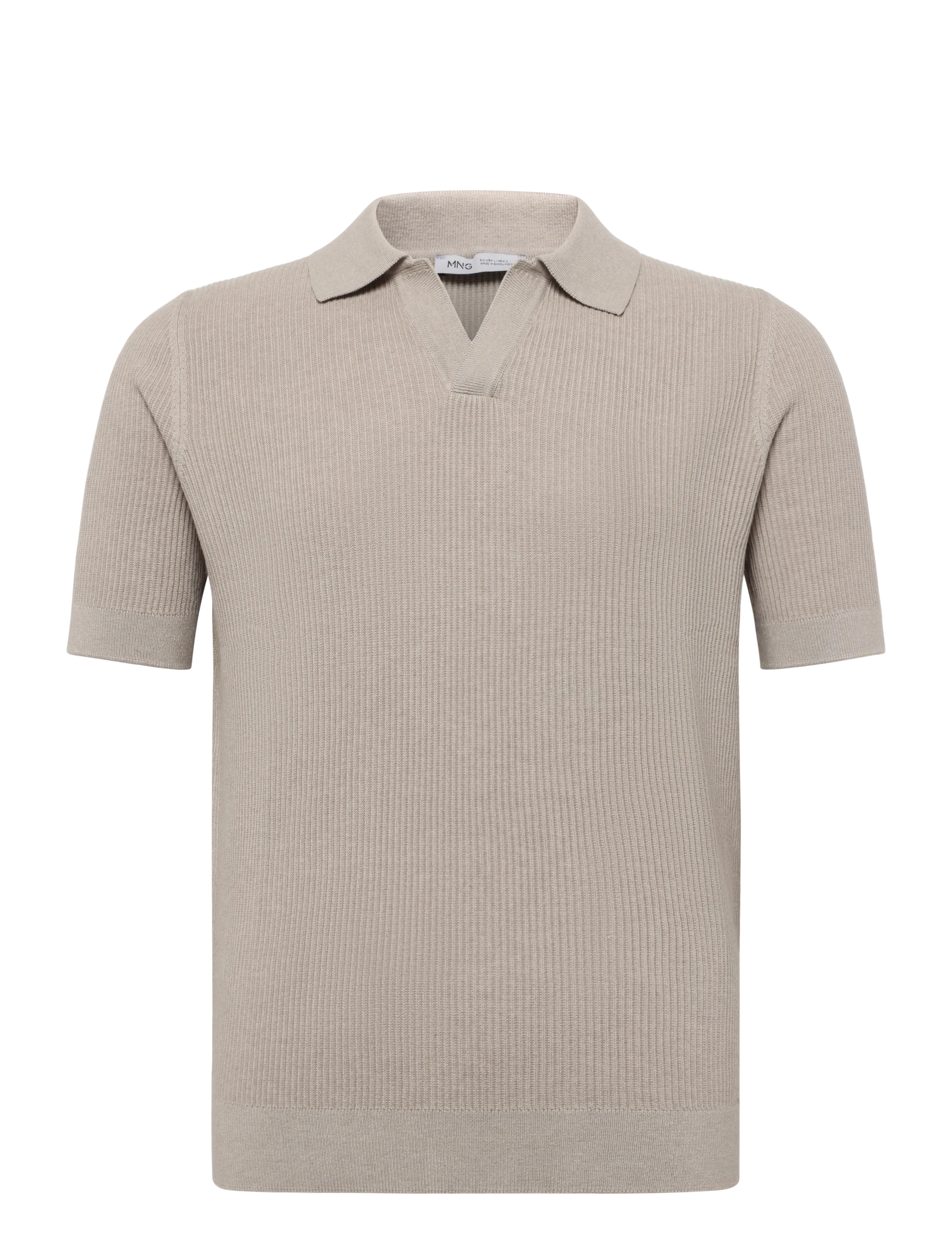 Mango - Rib-knit cotton-blend polo shirt - stickade pikéer - light beige - 1