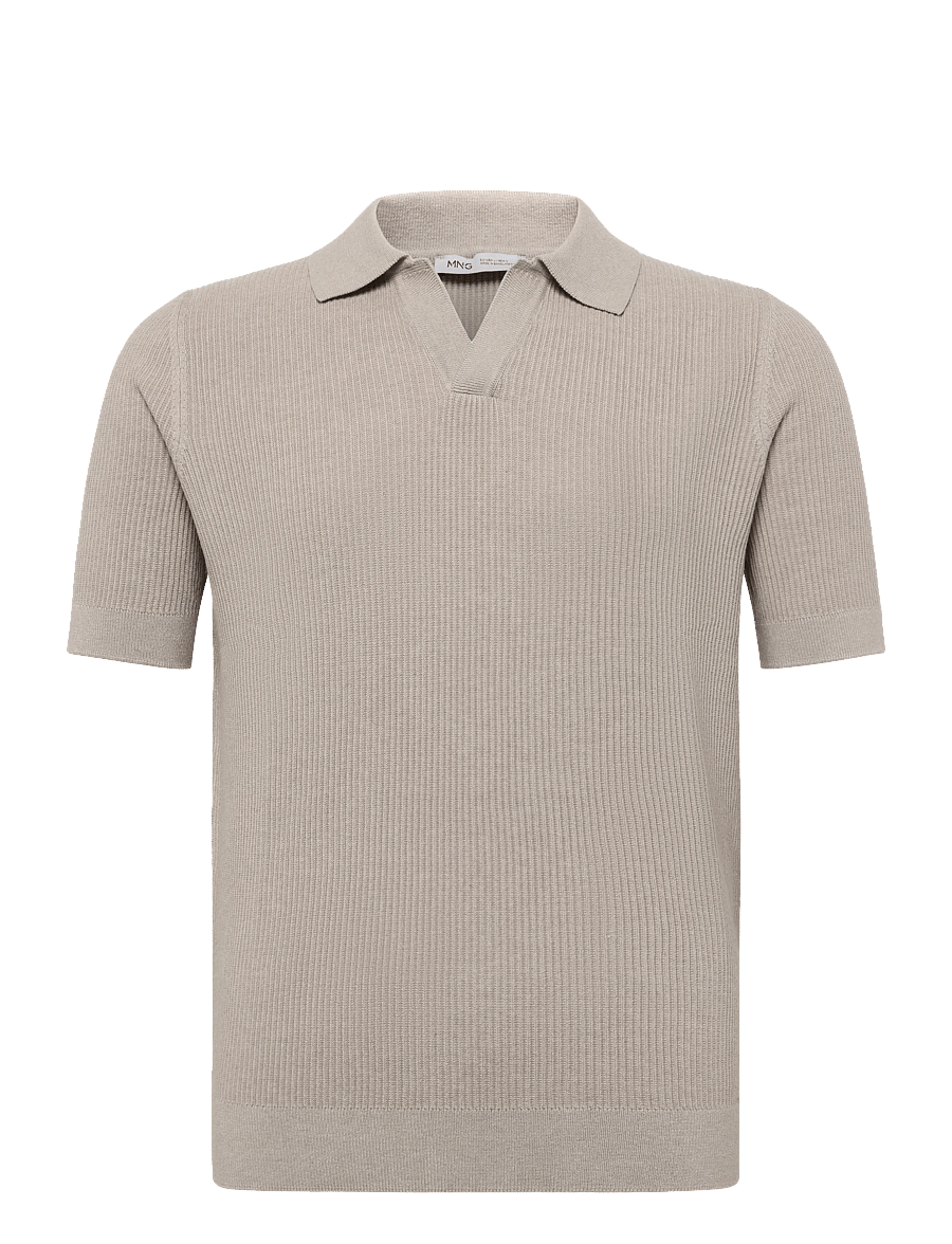 Mango - Rib-knit cotton-blend polo shirt - polostrik - light beige - 1