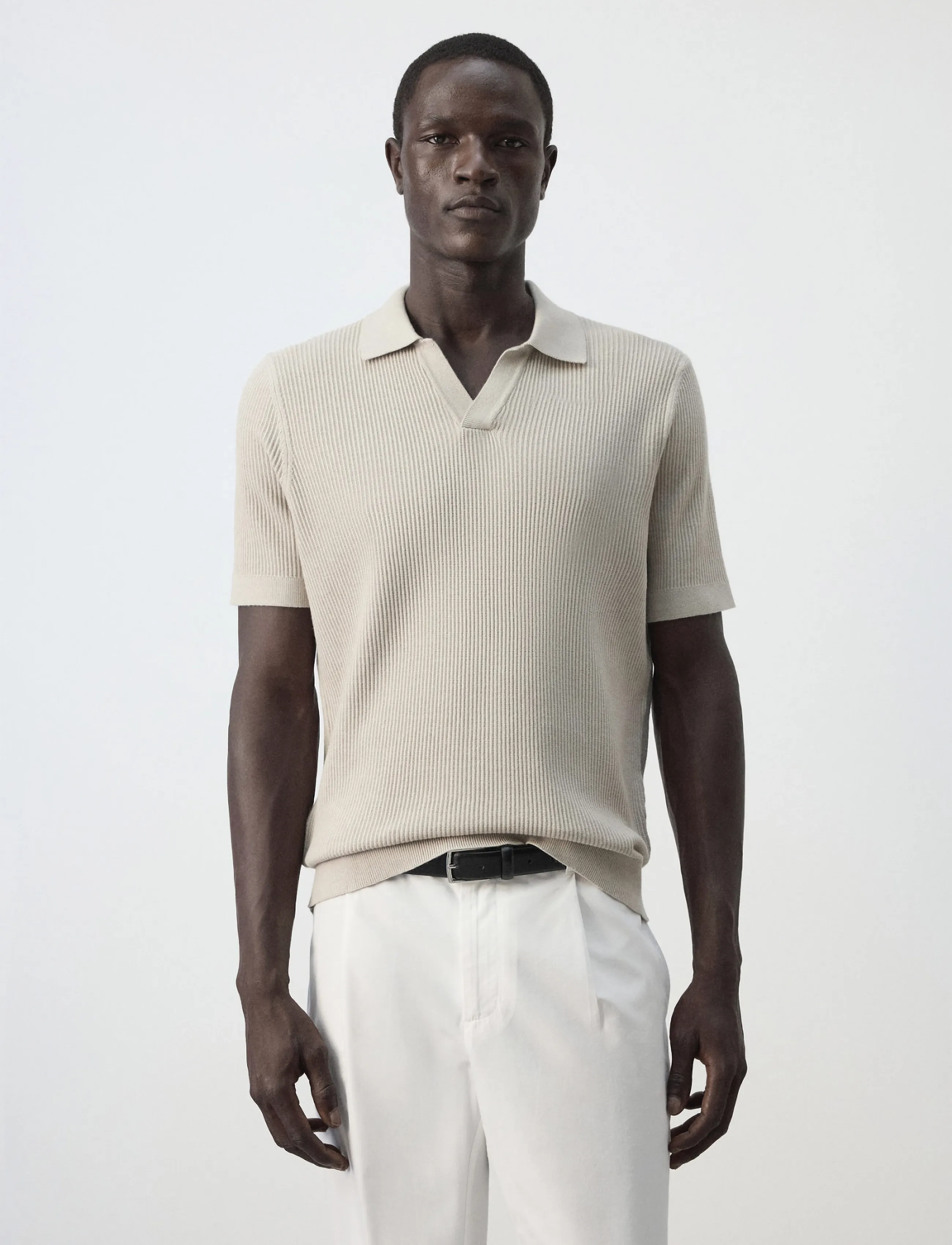 Mango Rib-knit cotton-blend polo shirt - Mango - LIGHT BEIGE / beige
