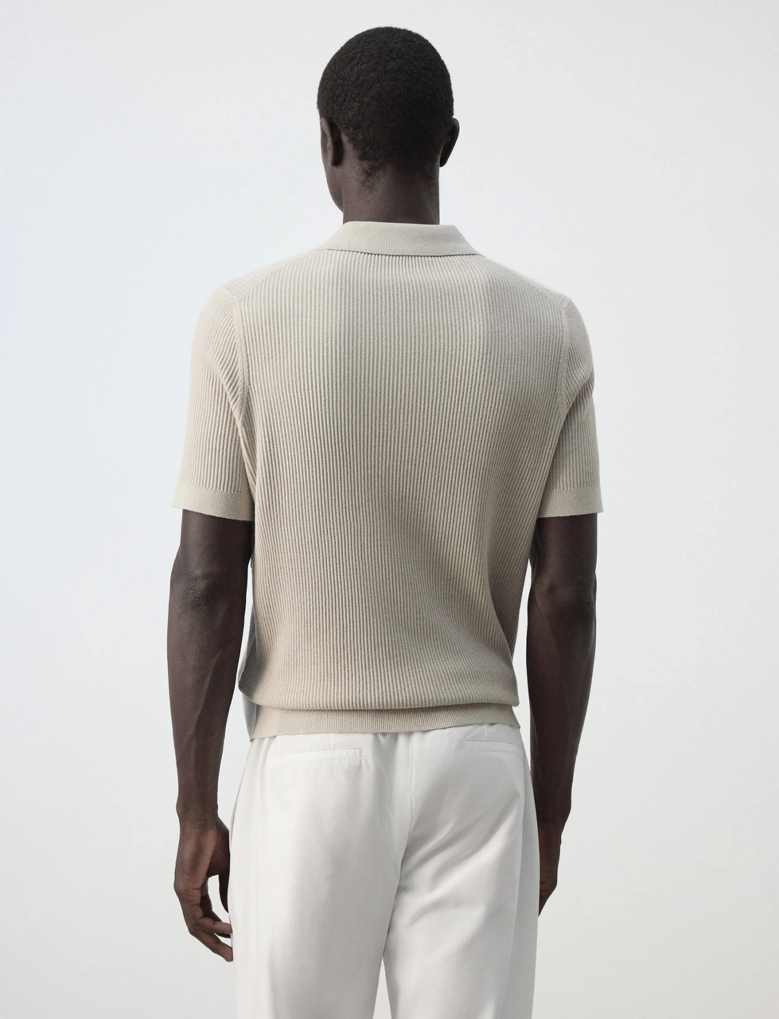Mango - Rib-knit cotton-blend polo shirt - polostrik - light beige - 2