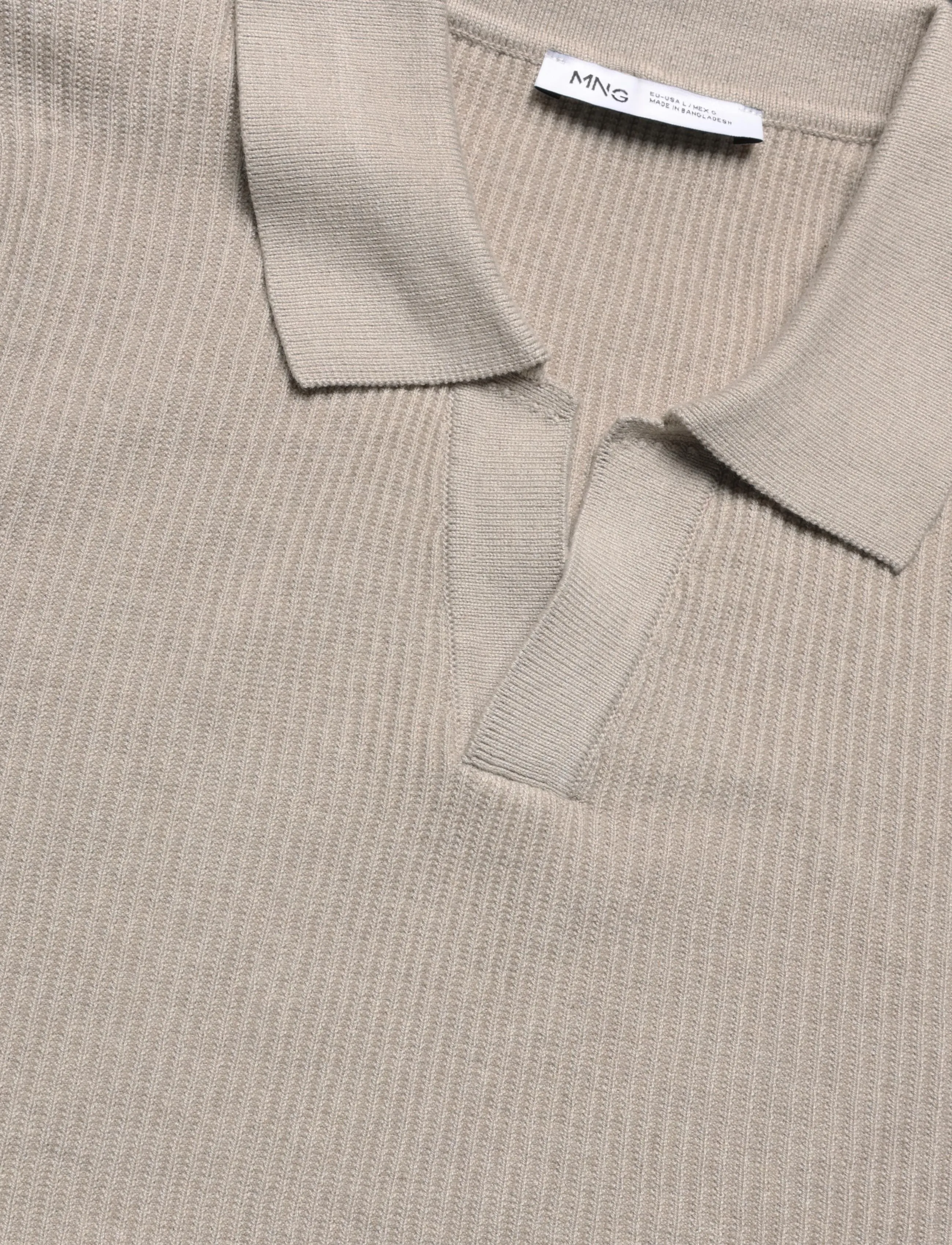Mango - Rib-knit cotton-blend polo shirt - stickade pikéer - light beige - 4