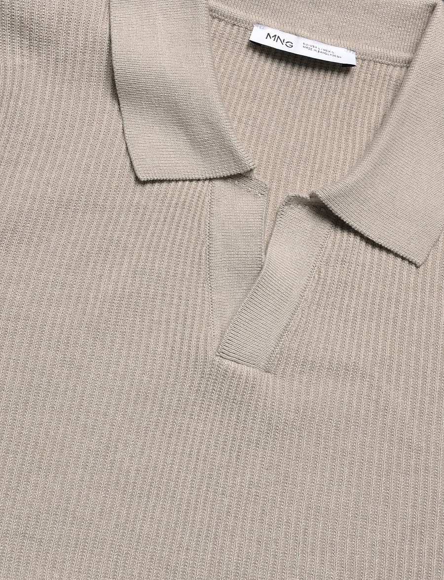 Mango - Rib-knit cotton-blend polo shirt - polostrik - light beige - 4