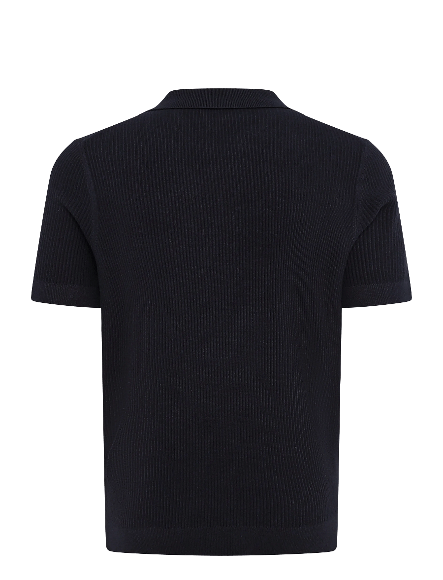 Mango - Rib-knit cotton-blend polo shirt - polostrik - navy - 2