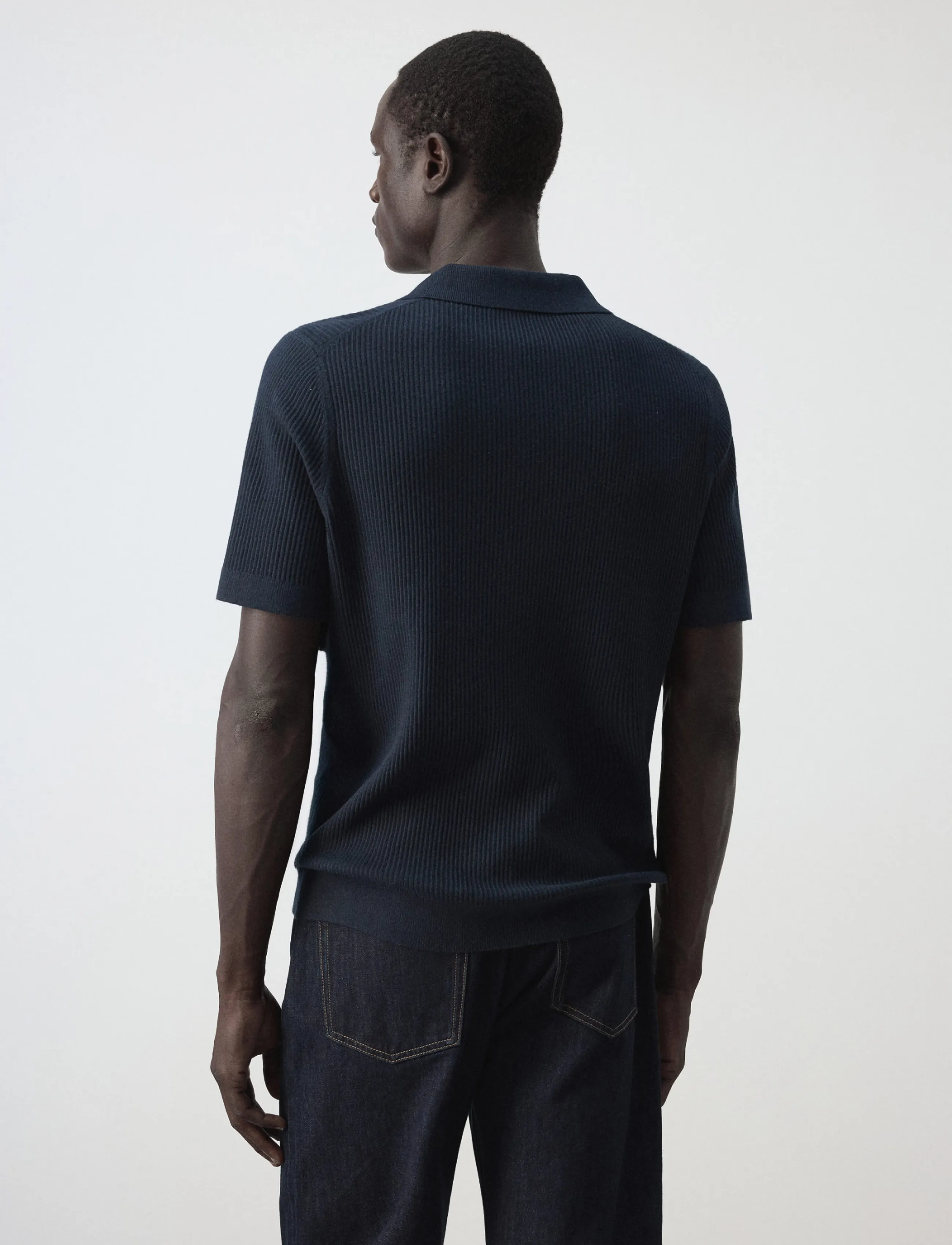 Mango - Rib-knit cotton-blend polo shirt - polostrik - navy - 2