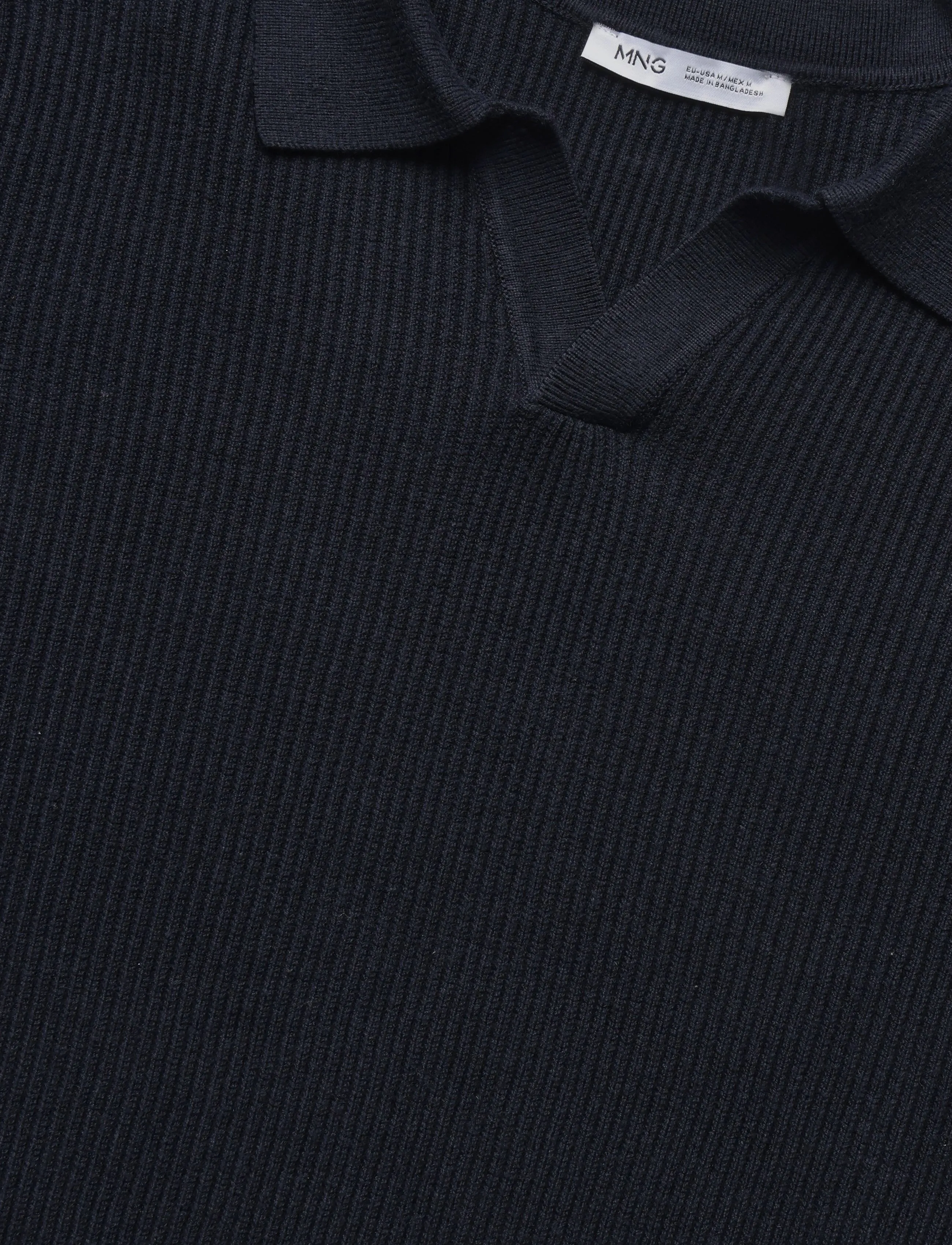 Mango - Rib-knit cotton-blend polo shirt - polostrik - navy - 4