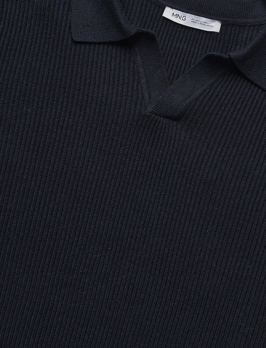 Mango - Rib-knit cotton-blend polo shirt - polostrik - navy - 4