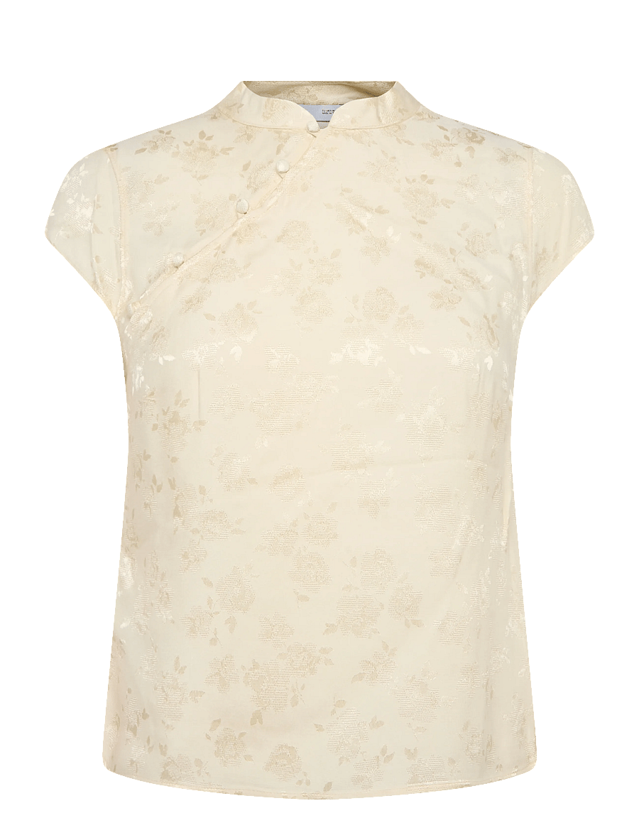 Mango - Jacquard top with strap neck - kortærmede bluser - light beige - 1