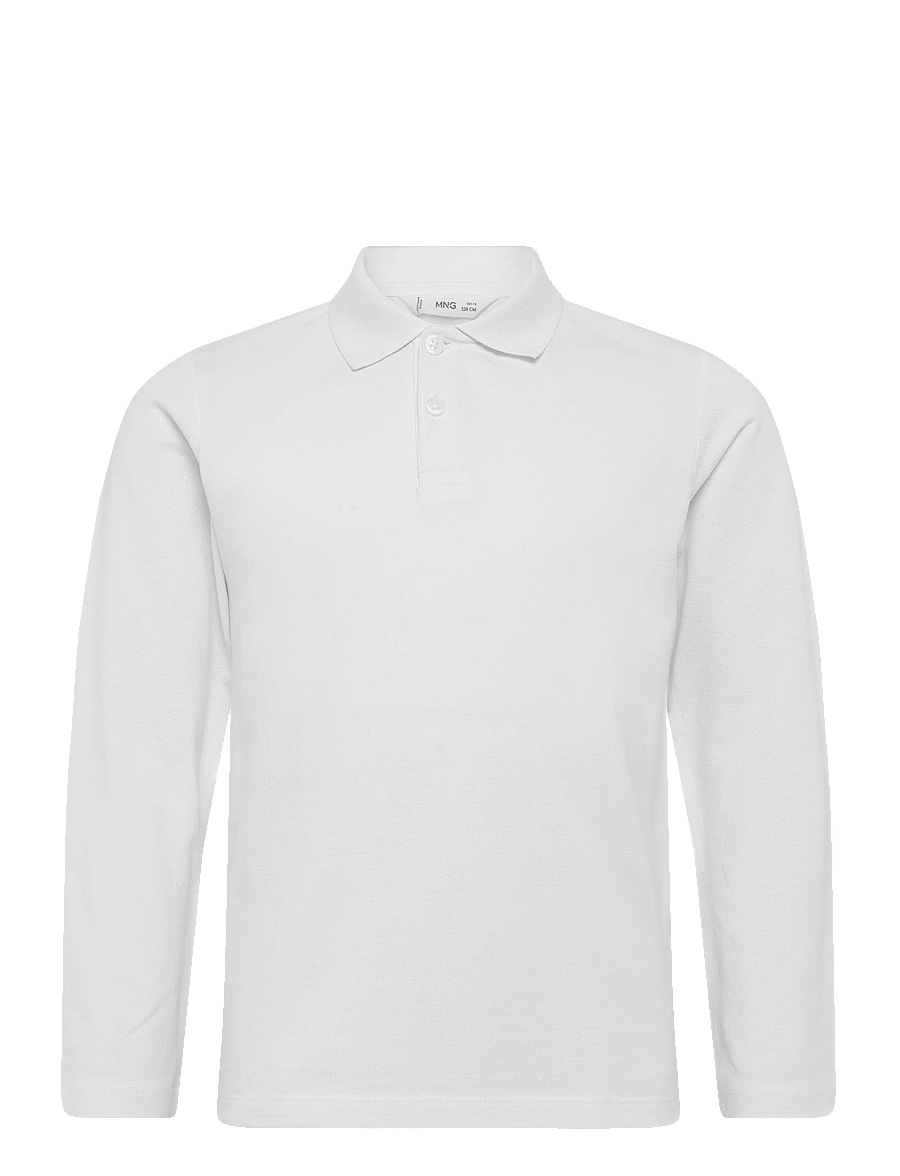 Mango - Long sleeves cotton polo - långärmade pikéer - white - 0