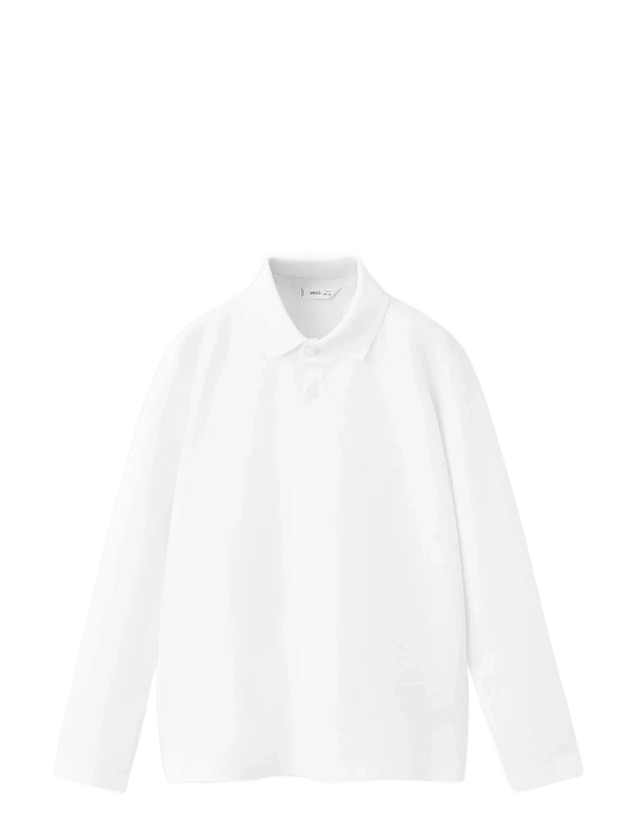 Mango - Long sleeves cotton polo - långärmade pikéer - white - 0