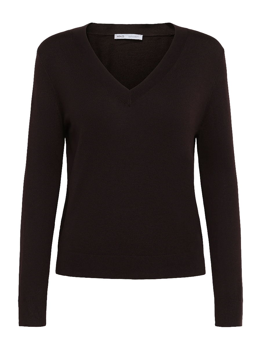 Mango - V-neck knit sweater - stickade tröjor - dark brown - 1