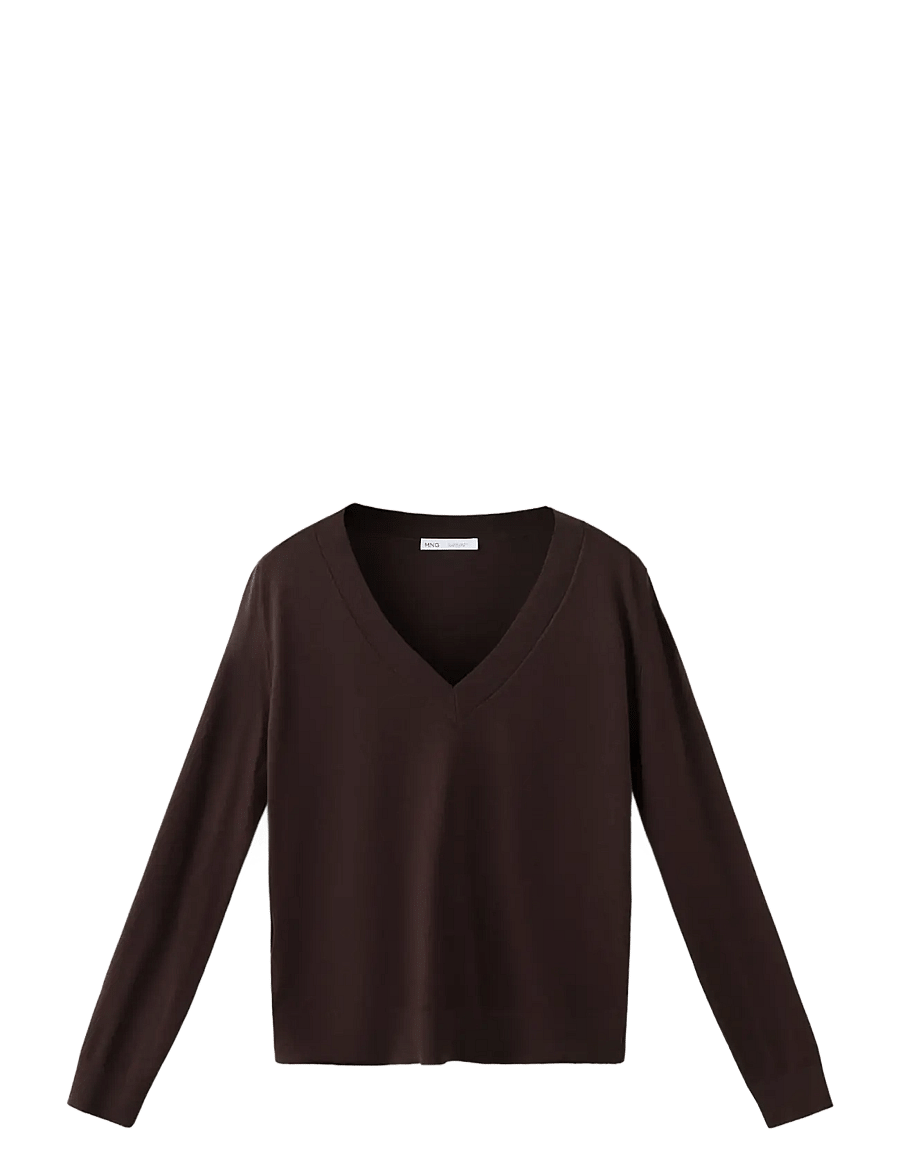 Mango - V-neck knit sweater - striktrøjer - dark brown - 1