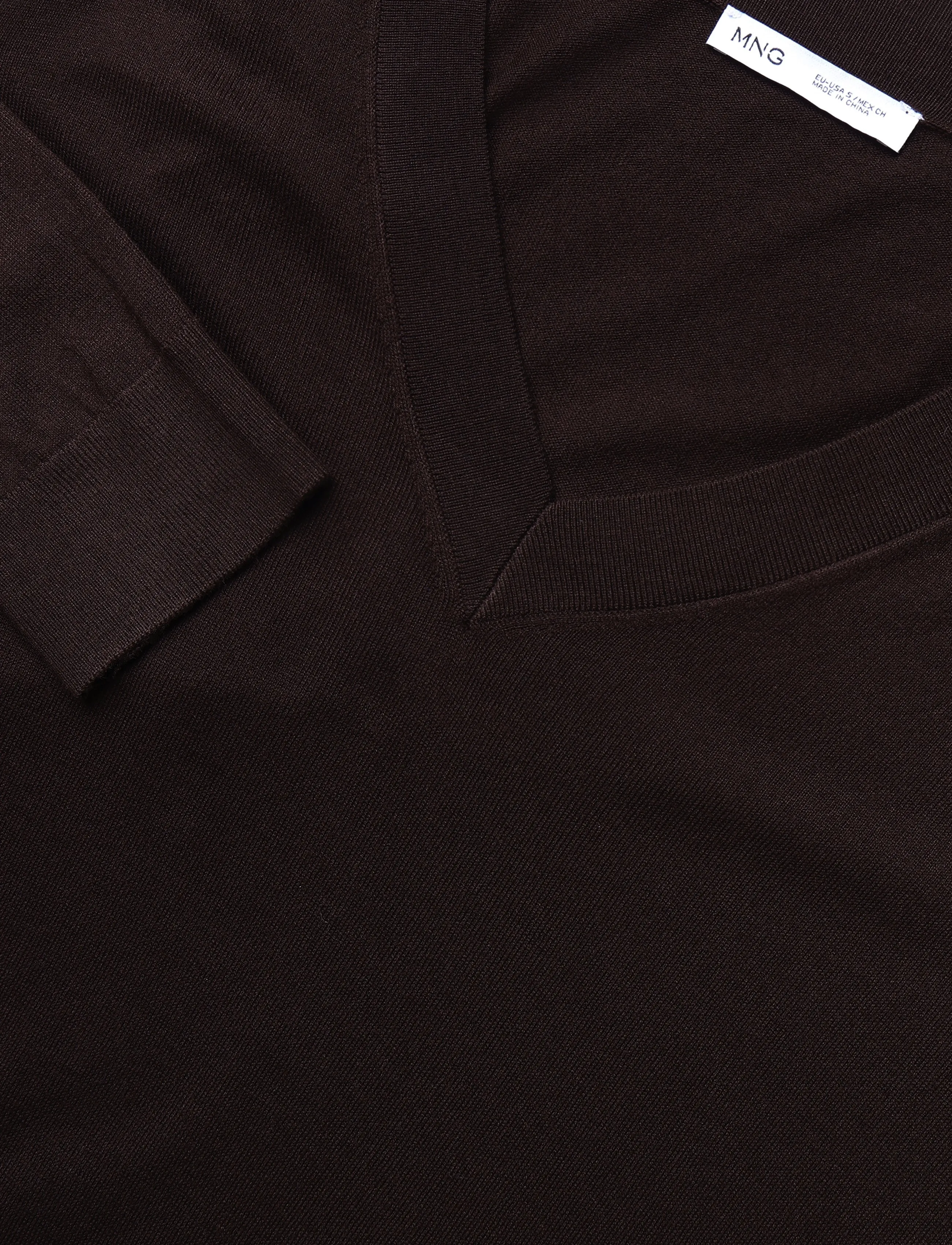 Mango - V-neck knit sweater - stickade tröjor - dark brown - 4