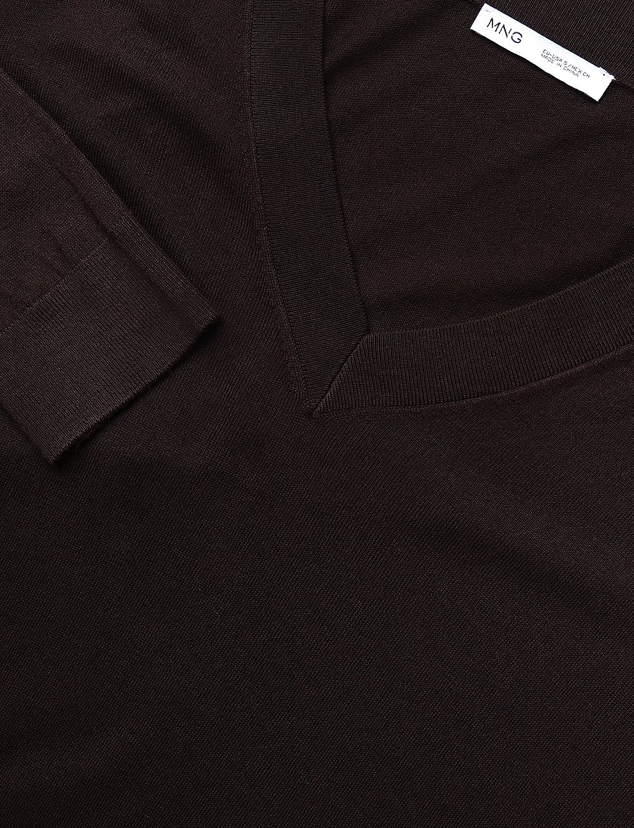 Mango - V-neck knit sweater - stickade tröjor - dark brown - 4