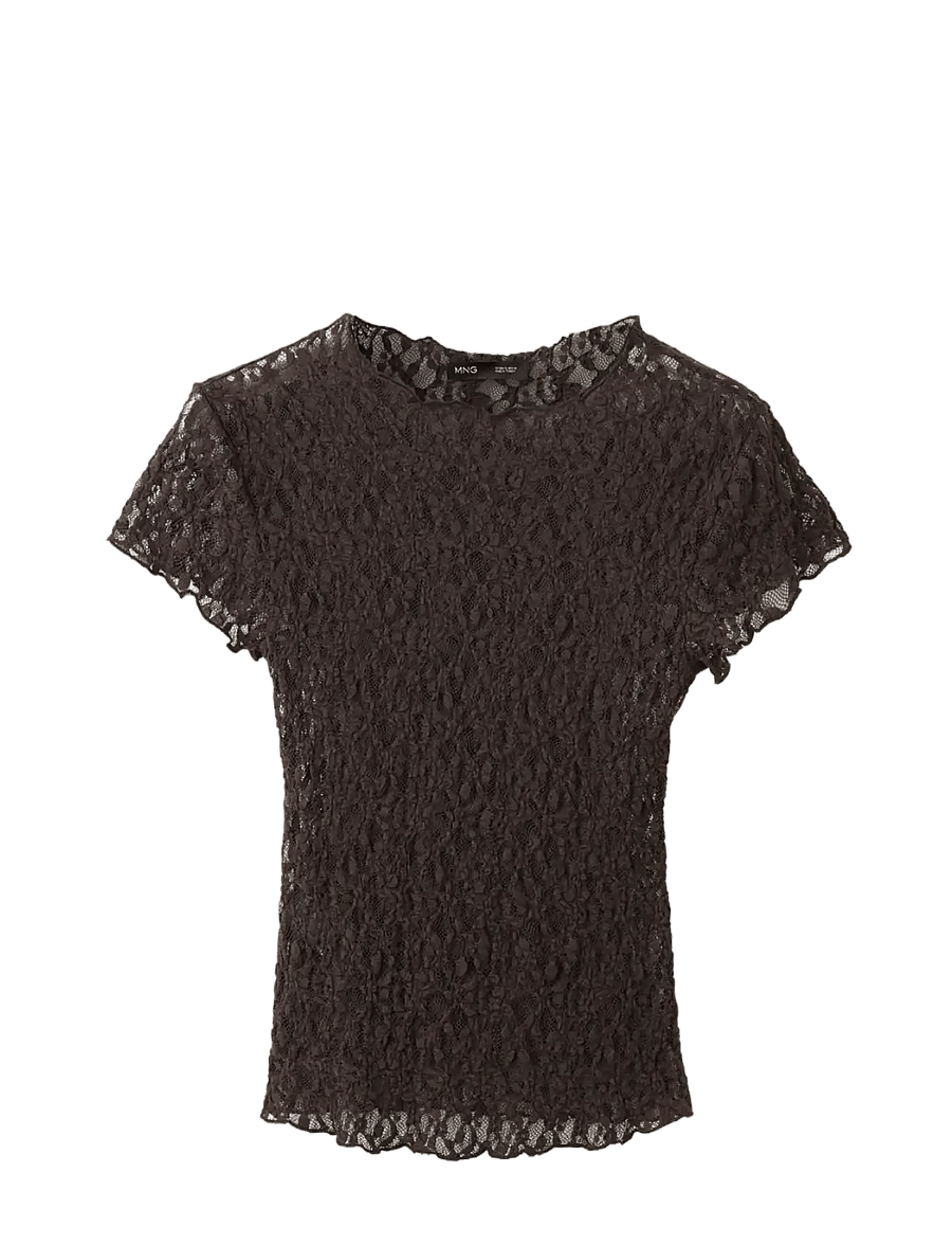 Mango - Lace T-shirt - t-shirts - brown - 0