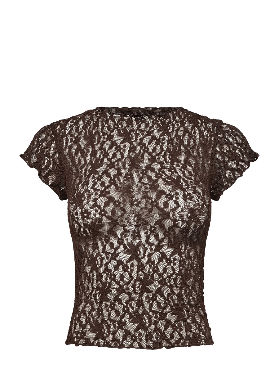 Mango - Lace T-shirt - t-shirts - brown - 0