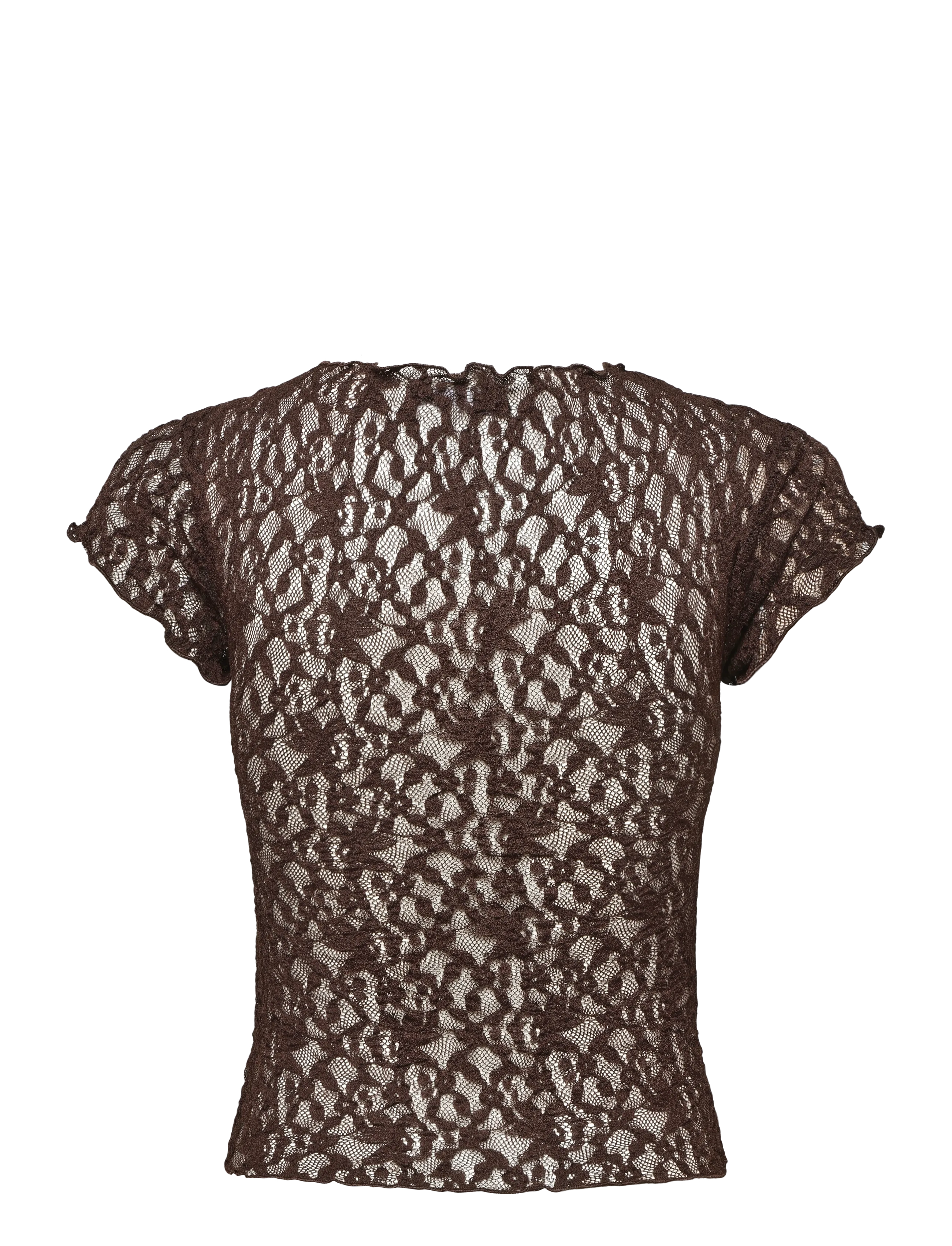 Mango - Lace T-shirt - t-shirts - brown - 1