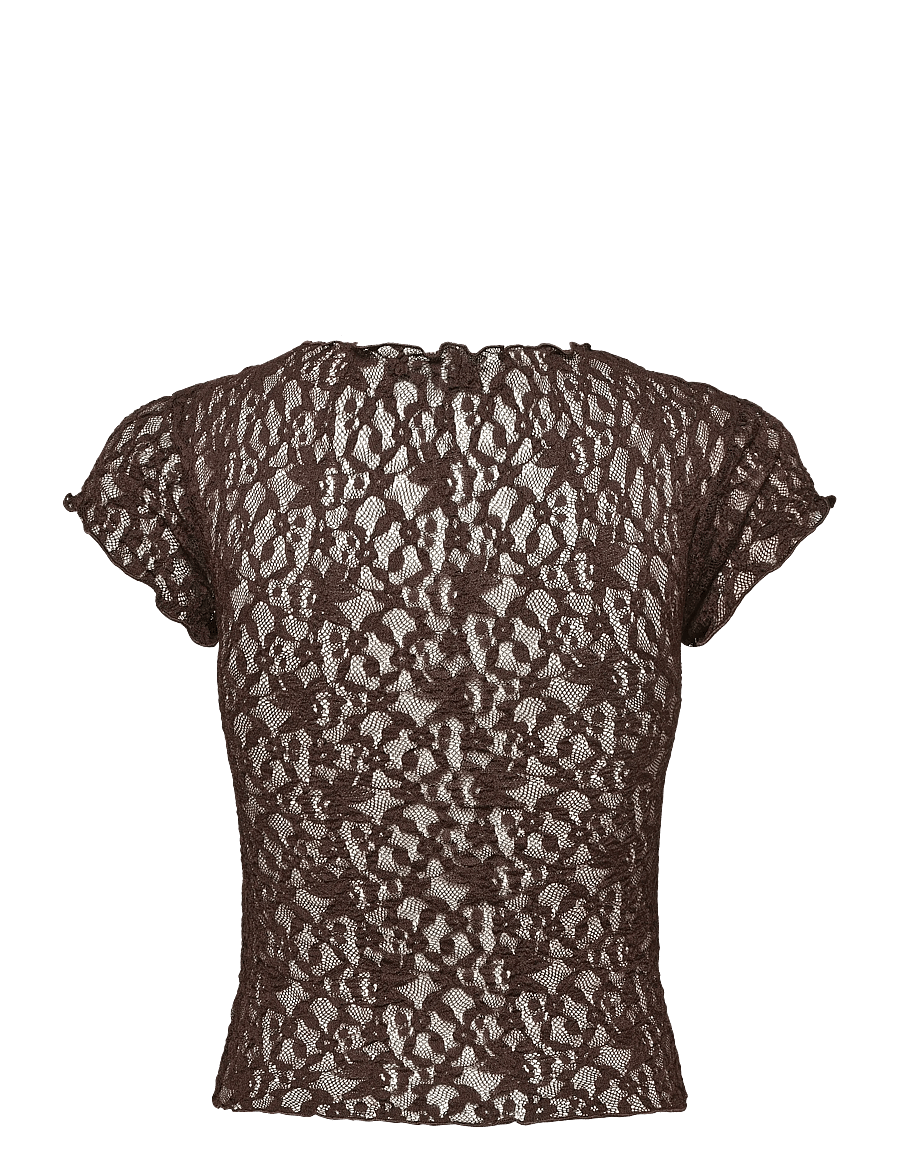 Mango - Lace T-shirt - t-shirts - brown - 1