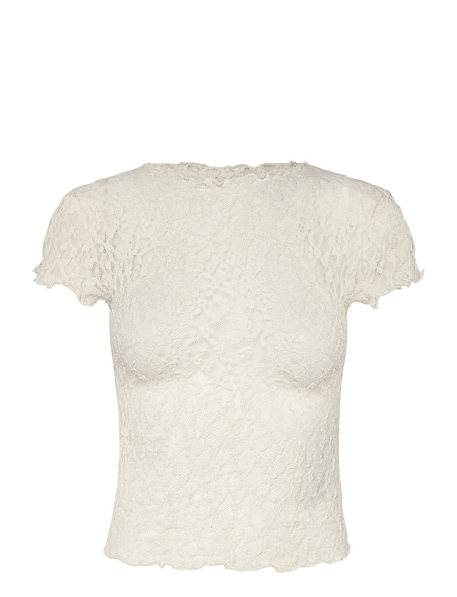 Mango - Lace T-shirt - t-shirts - light beige - 0