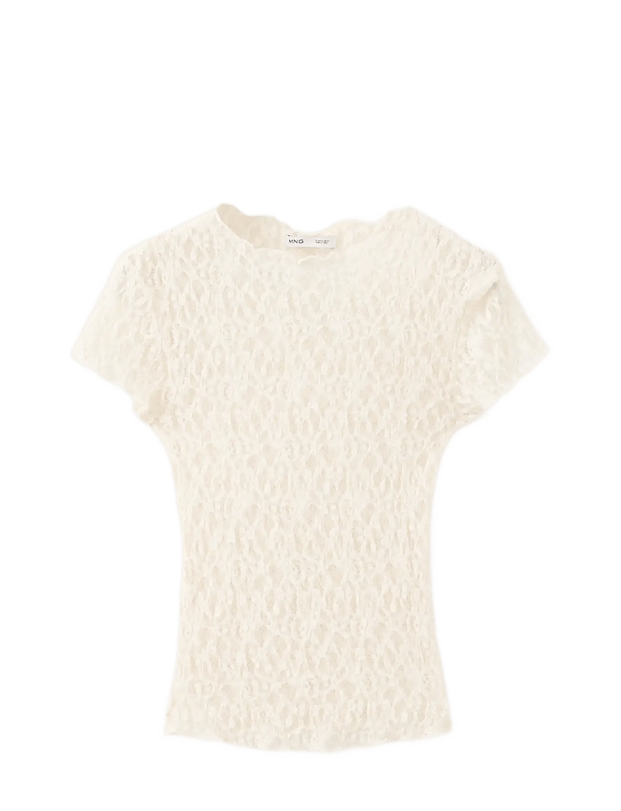 Mango - Lace T-shirt - t-shirts - light beige - 0