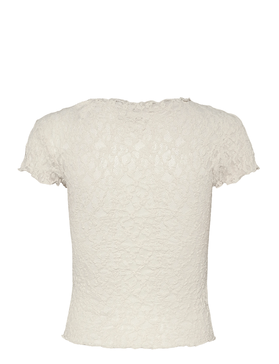 Mango - Lace T-shirt - t-shirts - light beige - 1