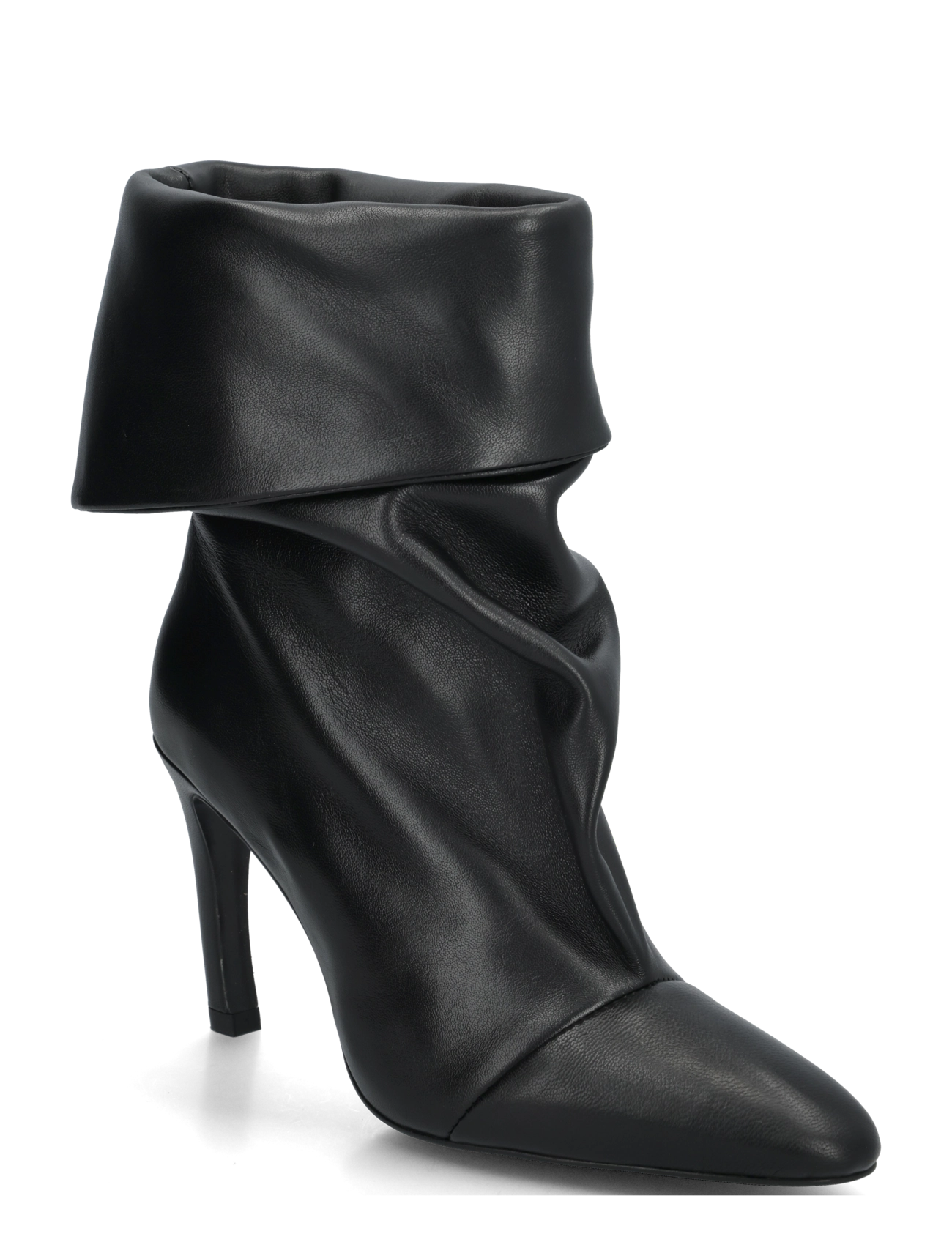 Mango Ruched leather heeled ankle boot - Boots - BLACK / black