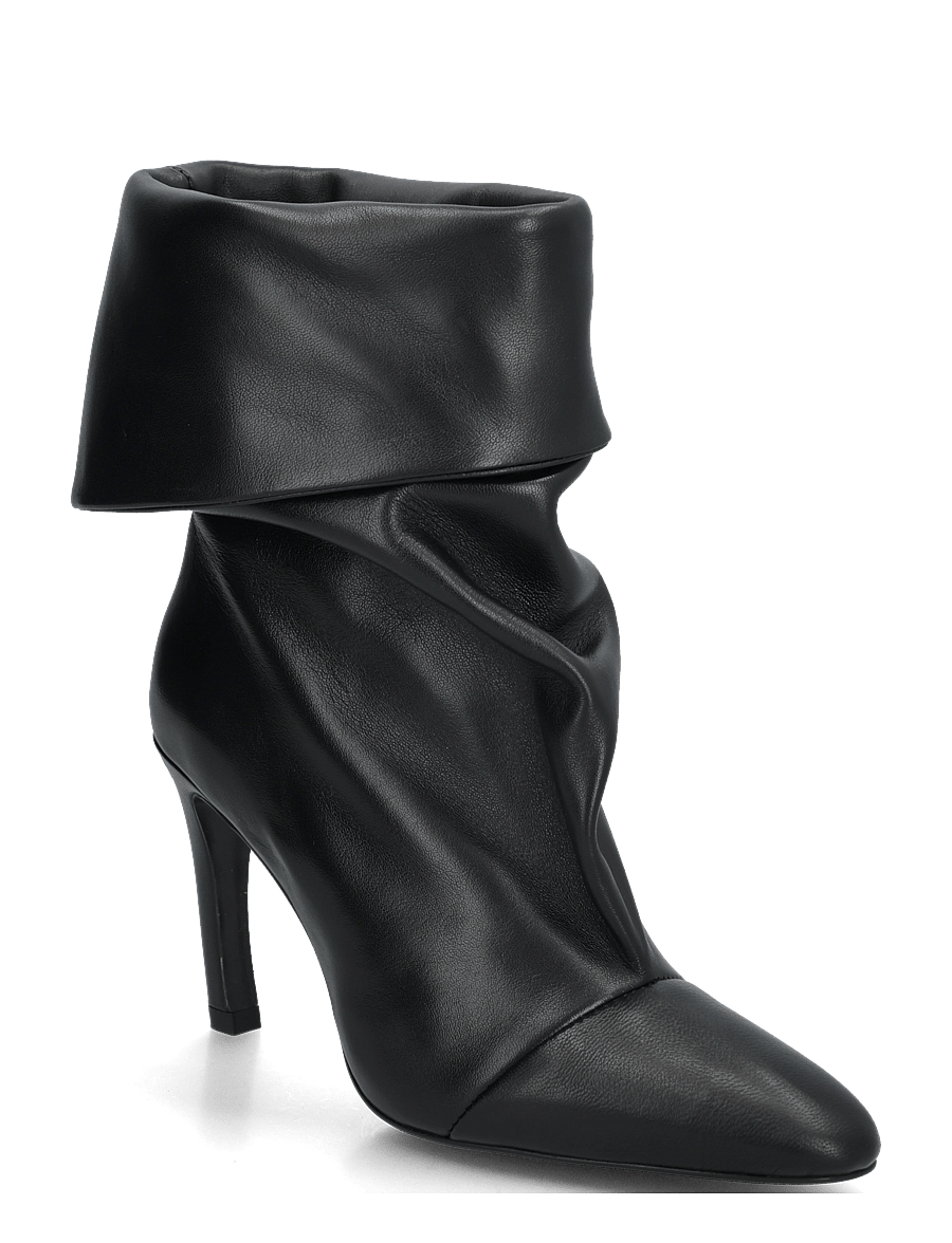 Mango - Ruched leather heeled ankle boot - stövletter - black - 0