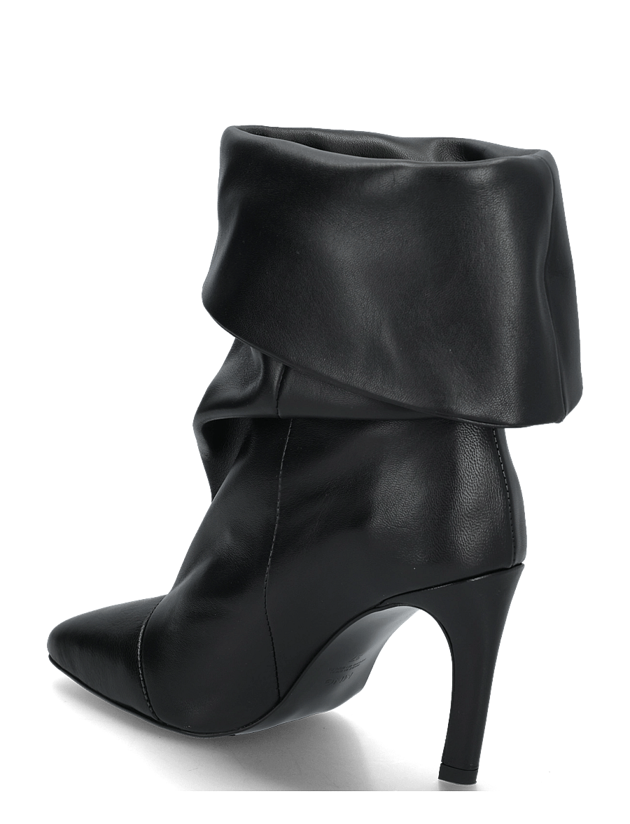 Mango - Ruched leather heeled ankle boot - stövletter - black - 1