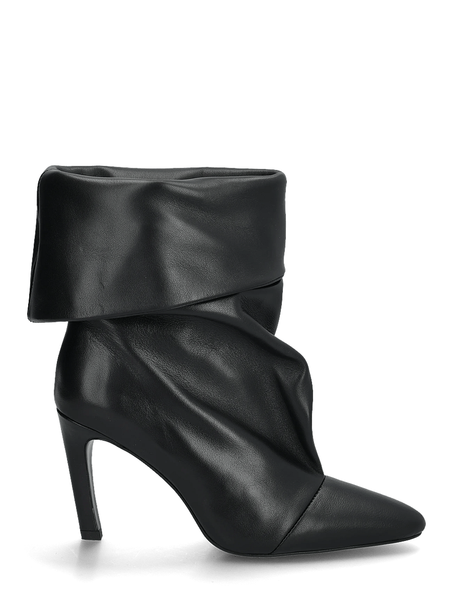 Mango - Ruched leather heeled ankle boot - støvletter - black - 2