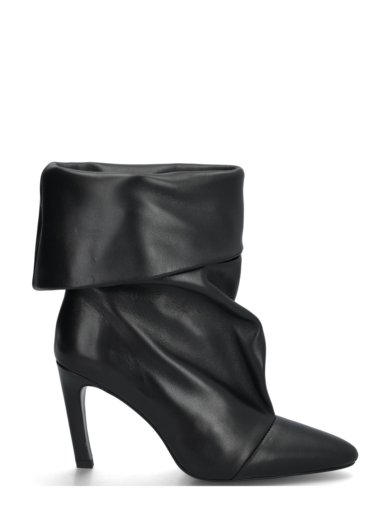 Mango - Ruched leather heeled ankle boot - stövletter - black - 2