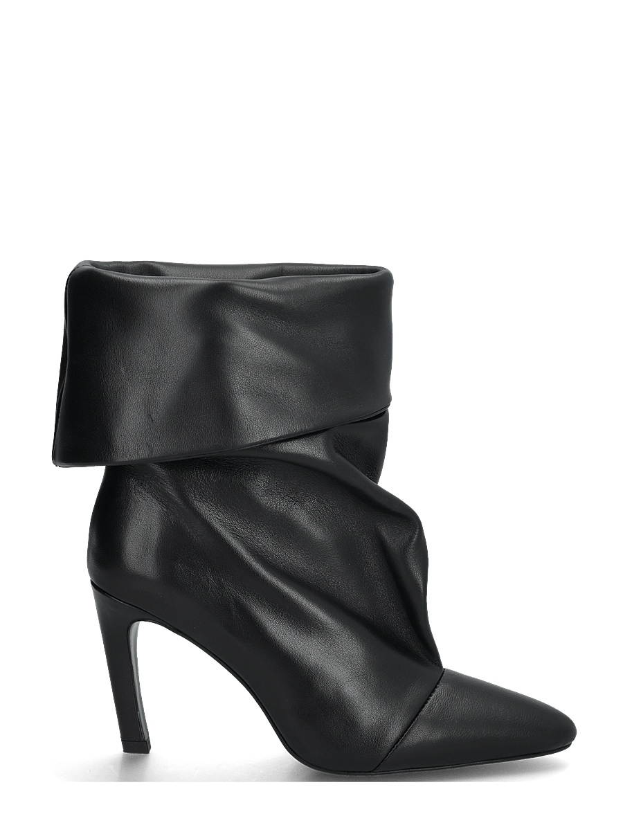 Mango - Ruched leather heeled ankle boot - stövletter - black - 2