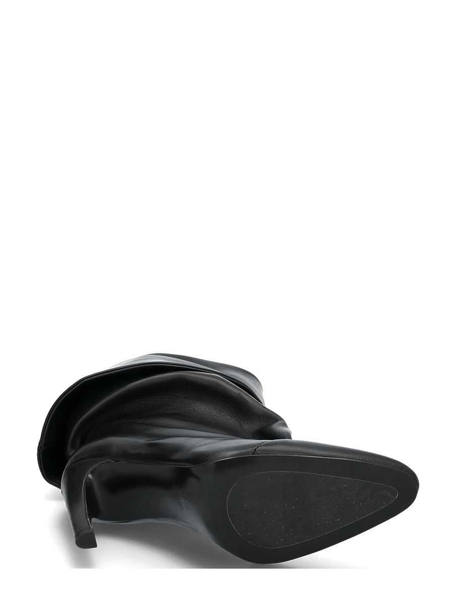 Mango - Ruched leather heeled ankle boot - stövletter - black - 4
