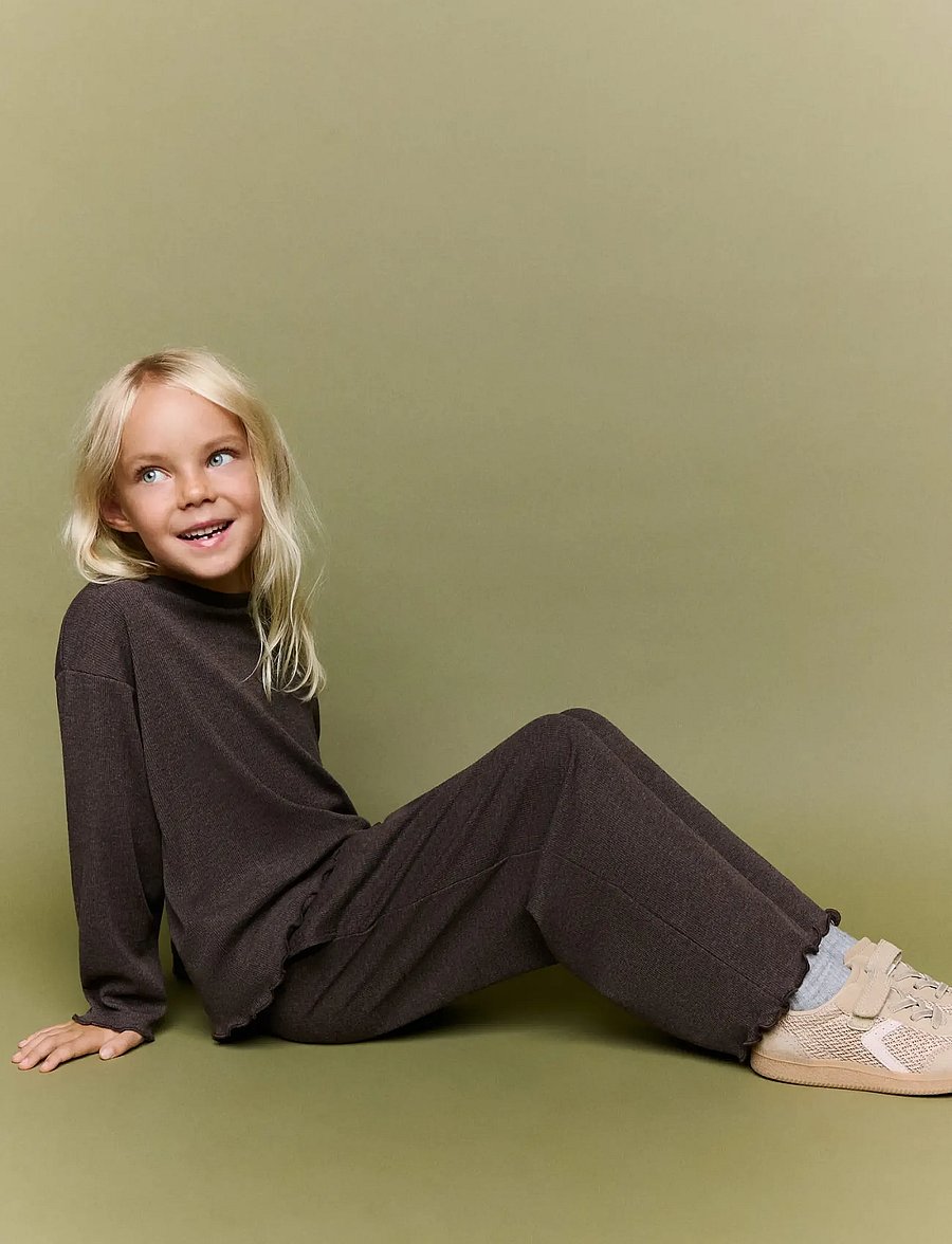 Mango - Scalloped-detail knit trousers - sweatpants - dark brown - 0