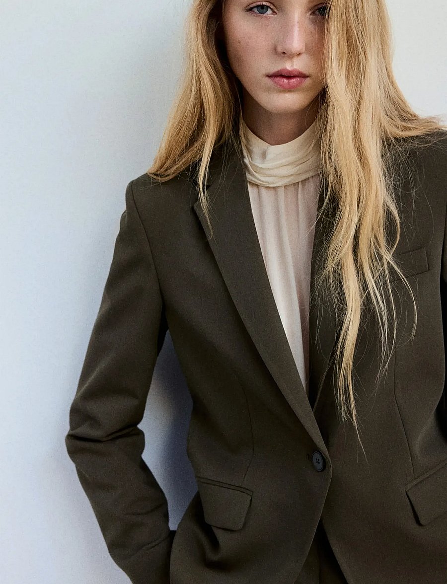 Mango - Fitted suit blazer - enkeltradede blazere - medium green - 0