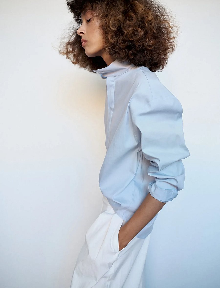 Mango - Oversized funnel-neck shirt - overshirts - medium blue - 0