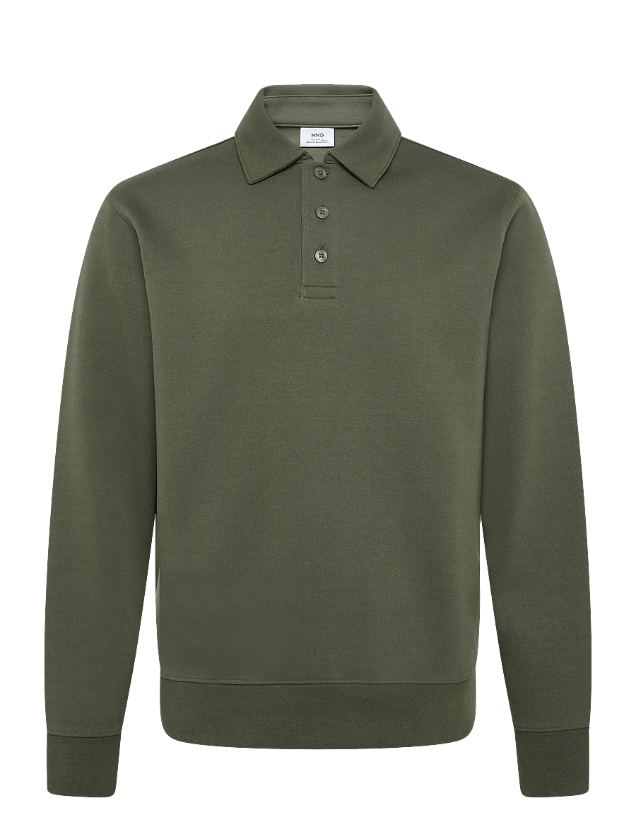 Mango - Regular fit polo-neck sweatshirt - langærmede poloer - beige - khaki - 1