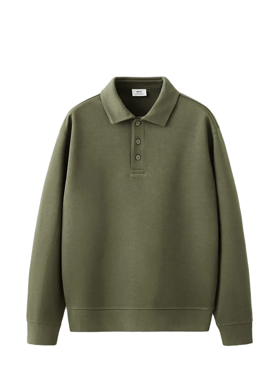 Mango - Regular fit polo-neck sweatshirt - langærmede poloer - beige - khaki - 1