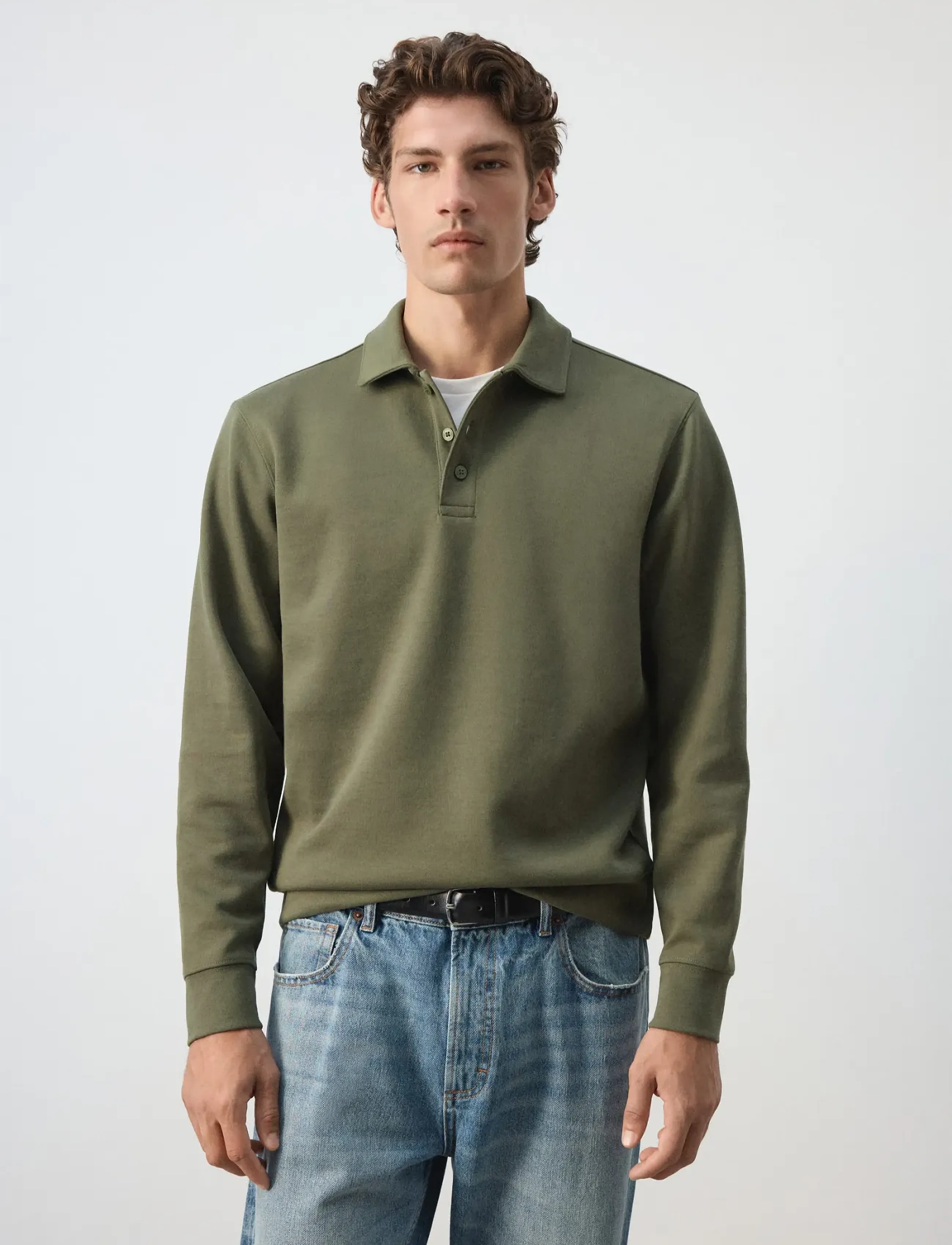 Mango Regular fit polo-neck sweatshirt - Sweatshirts - BEIGE - KHAKI / khaki/green