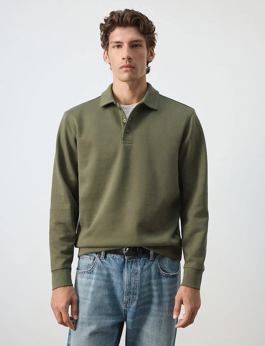 Mango - Regular fit polo-neck sweatshirt - langærmede poloer - beige - khaki - 0