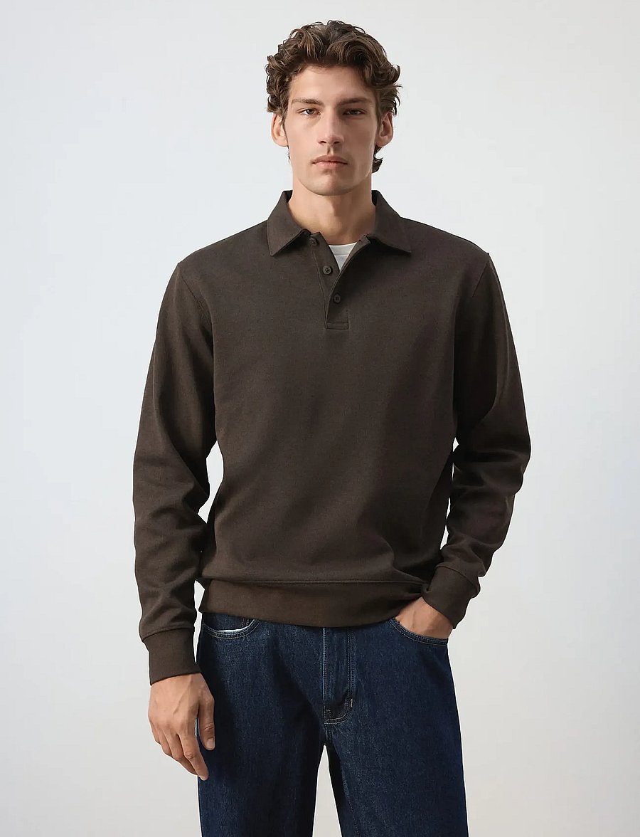 Mango - Regular fit polo-neck sweatshirt - långärmade stickade pikétröjor - brown - 0