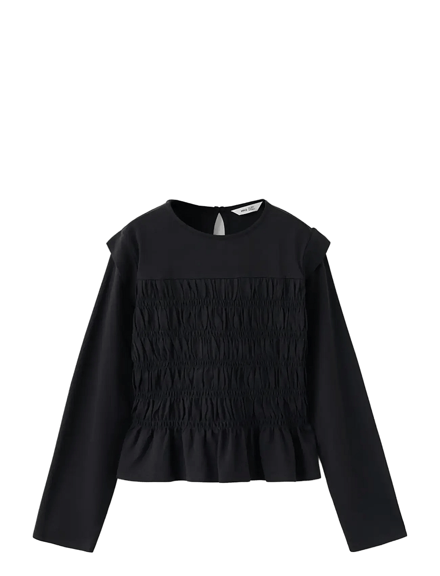 Mango - Fitted honeycomb T-shirt - langærmede t-shirts - black - 0