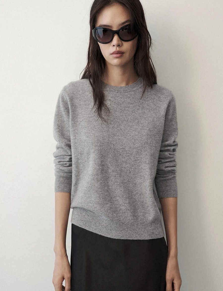 Mango - 100% cashmere round-neck sweater - cashmere - lt pastel grey - 0